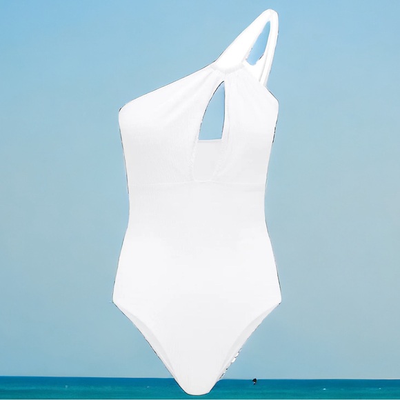 New EVARAE Free People Textured Rizo 4 & 6 White One Shoulder 1Pc Maillot Italy - Picture 6 of 11